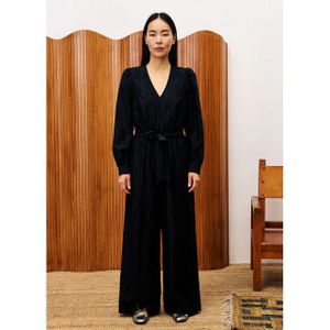 FRNCH - Cardamom - Jumpsuit - Zwart - Met Strikceintuur en Pofmouwen