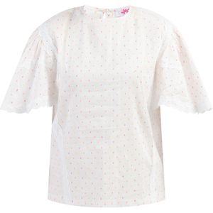 Mymo - Blouse - Wit Roze Oranje Stippen - Korte Mouwen