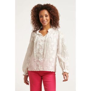 Smashed Lemon - Casual Loose 3D Geborduurde Bloemenjurk - Wit