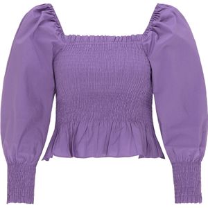 myMo ROCKS - Blouse - Gesmokte - Lange Pofmouwen - Vierkante Halslijn