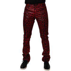 Dolce & Gabbana - Slim Fit Jeans - Rood - 98% Katoen, 2% Elastan - Luipaardpatroon