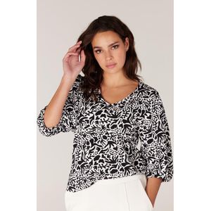 Jansen Amsterdam Toronto top met fantasiedessin en pofmouwen black