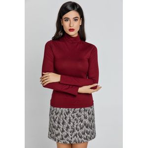 Poloshirt - Donker Bordeauxrood - Lange Mouwen - Aansluitend Silhouet