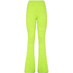 Philipp Plein - Flare Broeken Monogram - Geel - Dames - Katoen