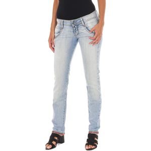 Lange denim broek met gescheurd effect en smalle zomen 10DB50076 Dames