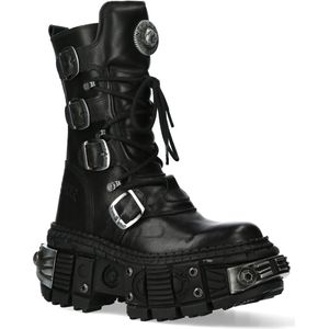 New Rock - WALL1473-S11 - Leren Enkellaarsjes - Zwart - Unisex