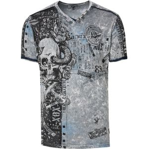 Rusty Neal - T-shirt - V-hals - All-over Skull- en Slangprint - Suède Details