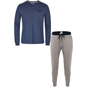 Phil & Co Essential heren pyjamaset lang blauw / grijs