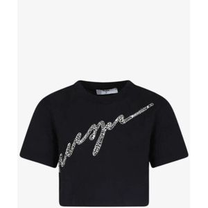MSGM - Kids Shirt - Zwart - Pailletten - Cropped Pasvorm
