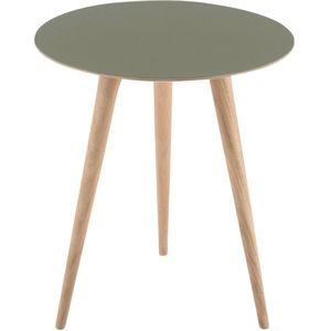 Gazzda Arp side table houten bijzettafel whitewash met linoleum tafelblad olive Ø 45 cm