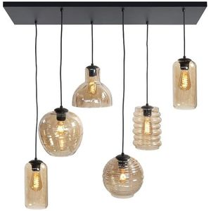 Highlight Hanglamp fantasy 6 lichtpunten glazenkappen in amber kleurig glas
