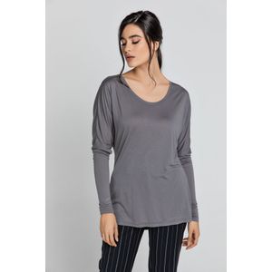 Haltertops - Donkergrijze Top - Lange Vleermuismouwen - Ronde Halslijn - Asymmetrische Zoom