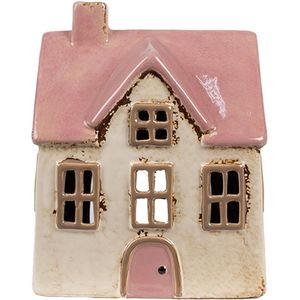 Clayre & Eef Waxinelichthouder huis 13x10x16 cm roze keramiek