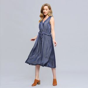 V-hals verstelbare taille midi-jurk