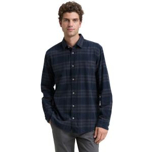 TOM TAILOR - Overhemd - Navy - Katoen - Geruit - Lange Mouw