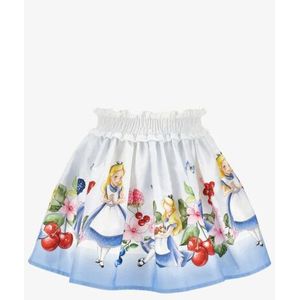 Monnalisa - Rok - Bianco Celeste - Meisjes - Ballonrok met Alice in Wonderland print