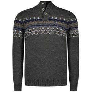 NZA - Bruine Wollen Trui - Opstaande Kraag - Knoopsluiting