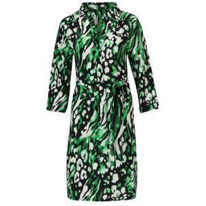 Smashed Lemon - Dierenprint Jurk - Zwart-groen - V-hals met Kraag