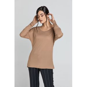 Haltertops - Lichtbruin - Top - Lange Vleermuismouwen - Ronde Halslijn