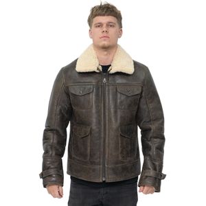 Heren - Schapenvacht B3 - Leren Safari Jack - Bruin - Vintage