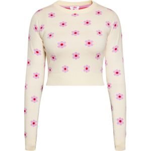 Mymo - Jumper - Room Paars Rood - Cropped Trui - Jacquard Bloemenpatroon