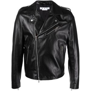 Diag Tab - Leren Bikerjack - Gebroken Wit