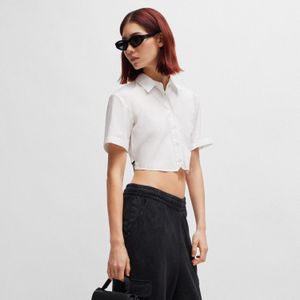HUGO - Enovia - Blouse - Wit - Cropped Regular-Fit