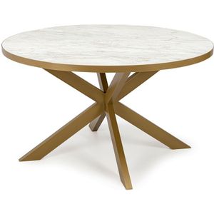 Stalux Ronde eettafel 'daan' 135cm, kleur goud / wit marmer