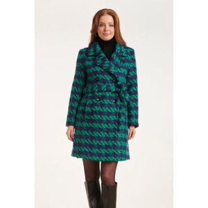 Smashed Lemon - 24560 - Lange Pied-de-Poule Jas - Groen - Kobaltblauw - Zwart