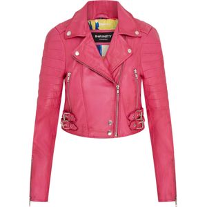 Dames - Cropped Leren Bikerjack - Fuchsia Roze - Brando