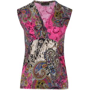 CONQUISTA - Mouwloze Faux Overslagtop - Fuchsia