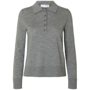 Selected - Thea - Lange Mouw Poloshirt - Gebreide Trui - Regular Fit - 100% Merino Wol