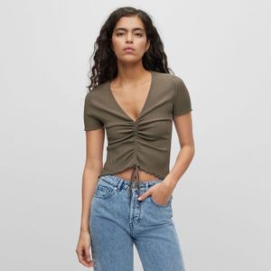 HUGO - Slissy - Dames Sweater - Groen - Slim Fit - Korte Mouwen