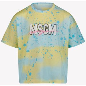 MSGM Kids - T-shirt - Hemelsblauw - Katoen - Verfspetters met Logoprint