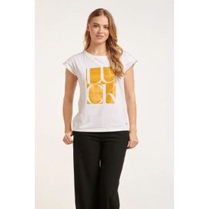 Smashed Lemon - T-shirt - Wit - Met Gouden 'Luck' Print
