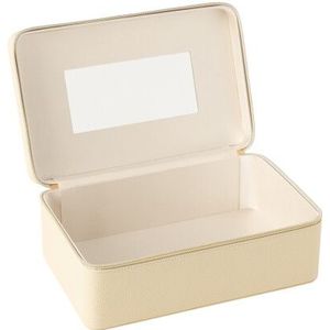 J-Line Cosmetic box rectangle+mirror artificial leather beige