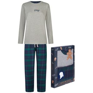 Happy Shorts - Dames Pyjama Set - Grijs/Groen - Flanel