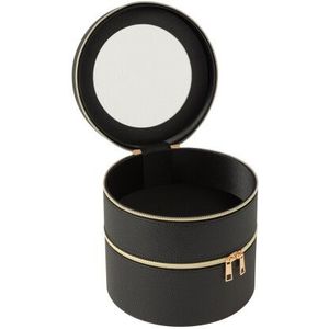 J-Line Cosmetic box round+mirror artificial leather black