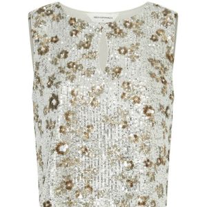 Moss Copenhagen - MSCHMagnolia SL Top EMB - Tanktop - Zilver en Kokoskleur