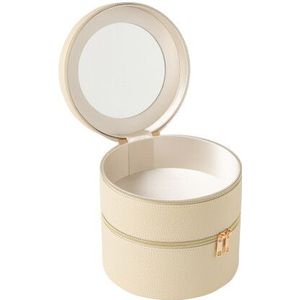 J-Line Cosmetic box round+mirror artificial leather beige