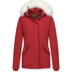 Matogla - Korte Dames Winterjas - Rood - Echte Bontkraag