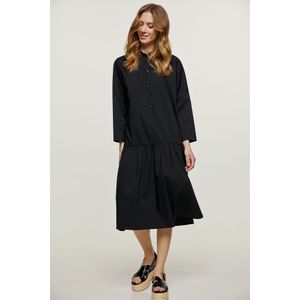 Jurken - Zwart - Oversized Jurk - Met Knoopsluiting - Midi Lang