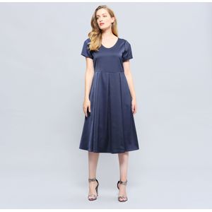 Satijnen Jurk - Korte Mouwen - Ronde Halslijn - 113 cm Lengte