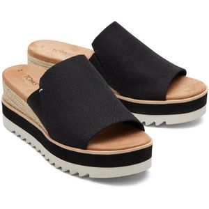 TOMS - Diana Mule - Damessandaal - Zwart - Zwaar Canvas - Middenhoogte Platform Wedge