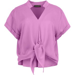 Blouse - Koraal - Viscose - Korte Mouwen - V-hals - Opstaande Kraag