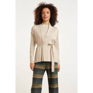Smashed Lemon - 24789 - Geribde Mouwloze Cardigan - Zandkleur - Met Lurex