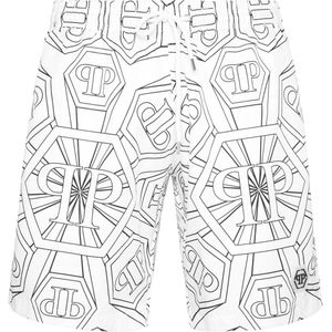Philipp Plein - Swim Trunks Hexagon Monogram - Badkleding - Grijs - Polyester