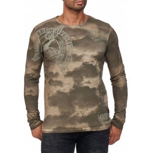 Rusty Neal - Bedrukt Gewassen Longsleeve - Slim Fit - 100% Katoen