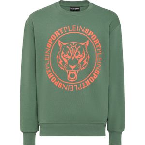 Plein Sport - Sweatshirt Tiger - Groen - Fleece van Katoenmix - Heren