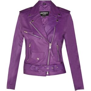 Dames - Rundleer Bikerjack - Zilver - Mansfield